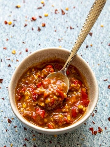 Sambal terasi in a mortar ready to serve