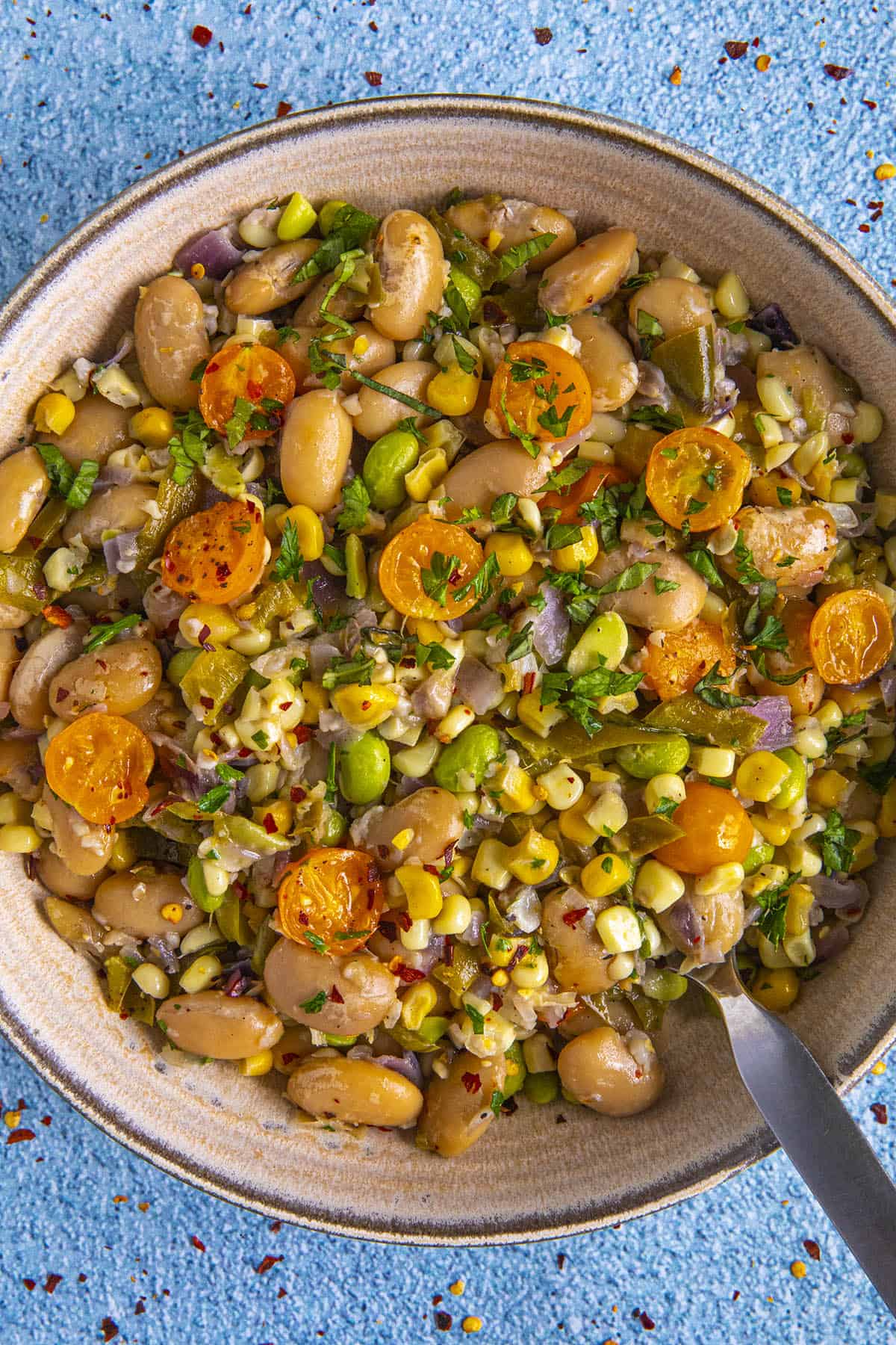 Delicious butter bean succotash in a bowl, the perfect side dish