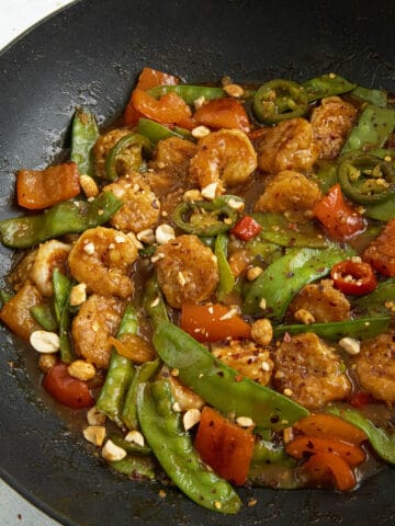 Spicy Szechuan Shrimp in a hot pan