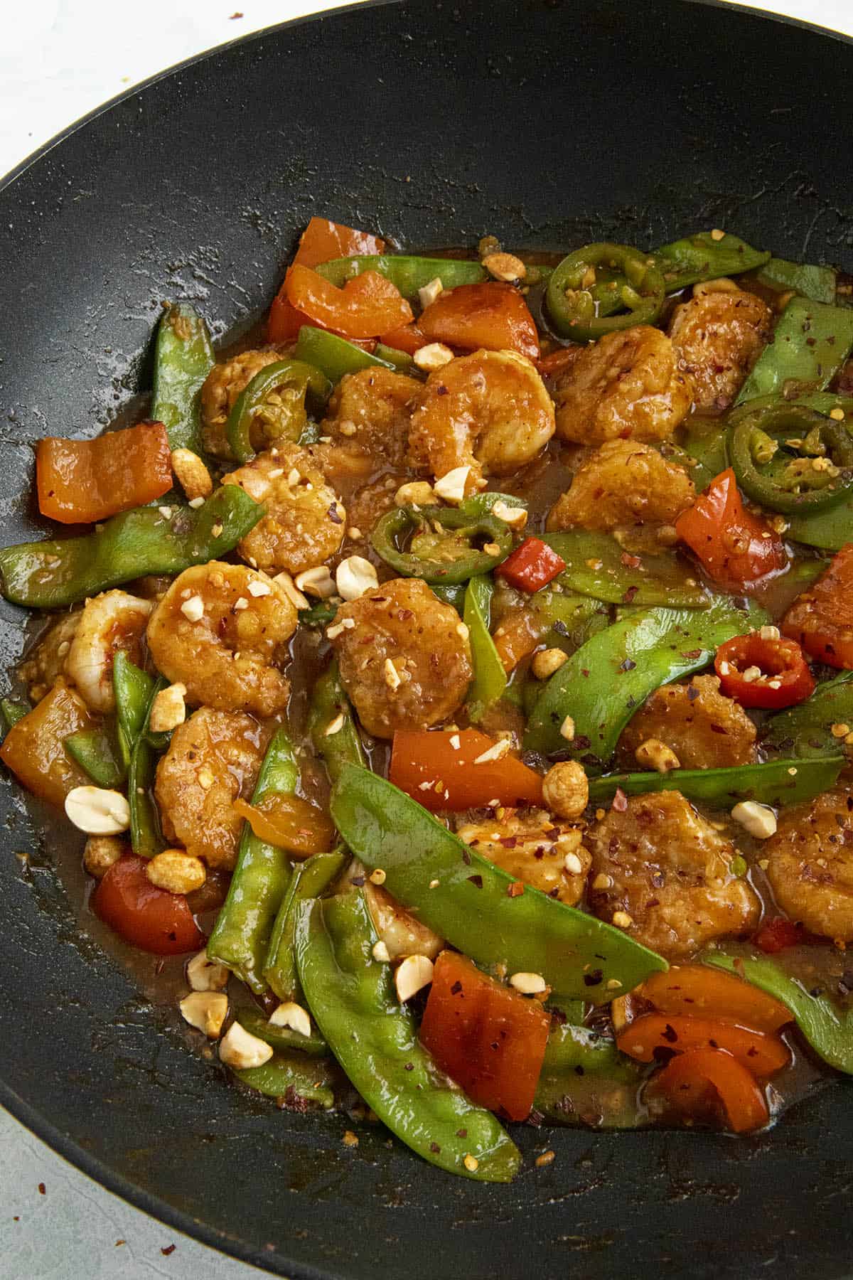 Spicy Szechuan Shrimp in a hot pan