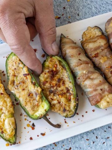 Mike grabbing a Grilled Jalapeno Poppers