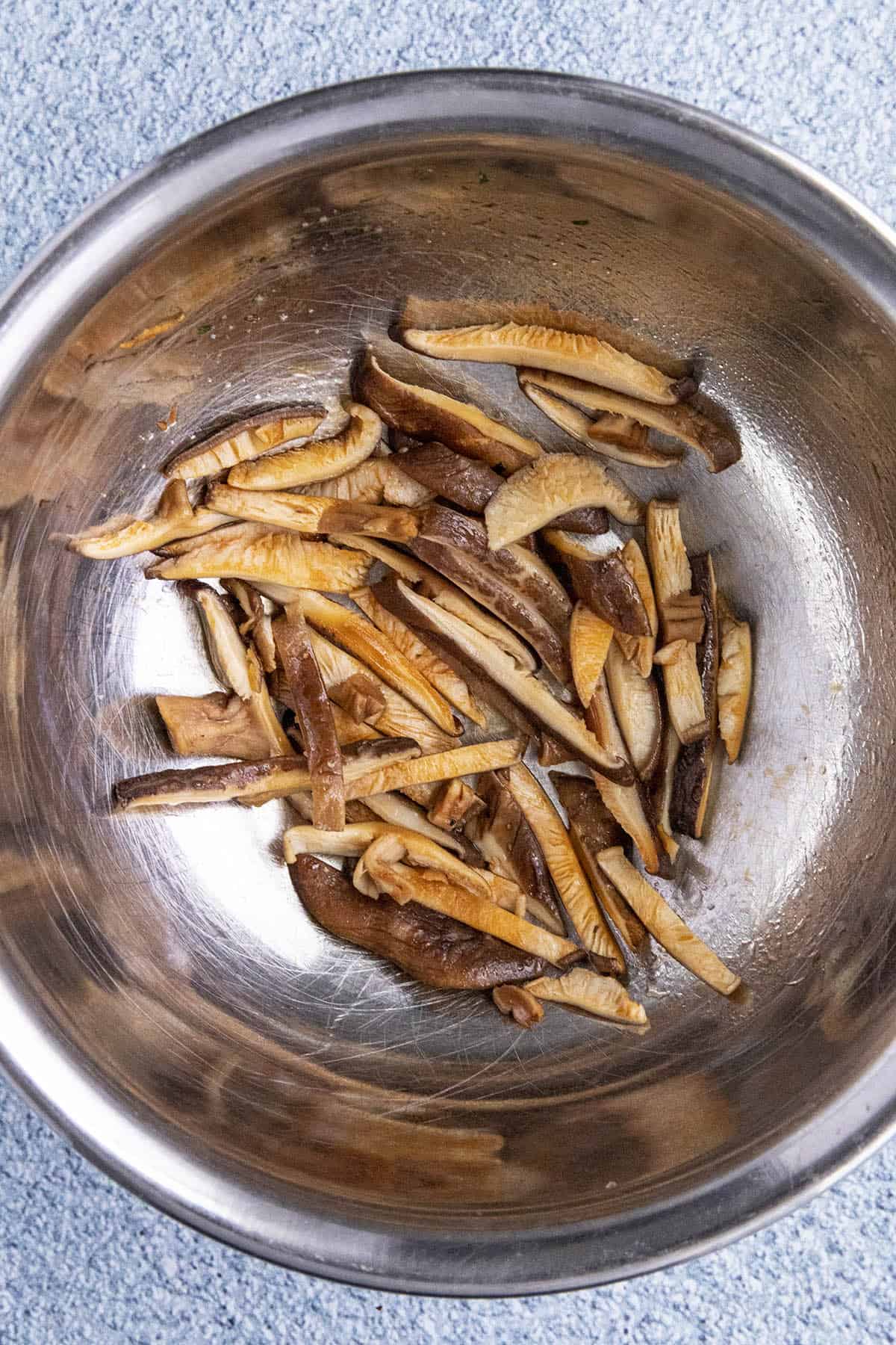 Sauteed shitake mushrooms for Chicken Ramen