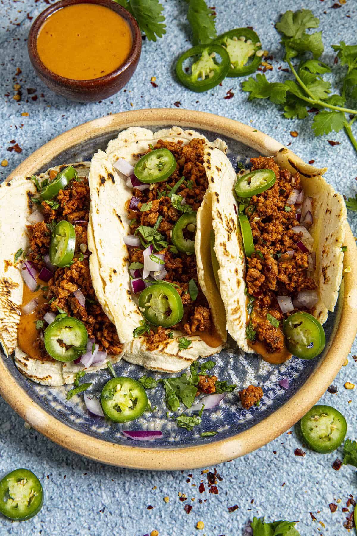 Chorizo Tacos on homemade corn tortillas