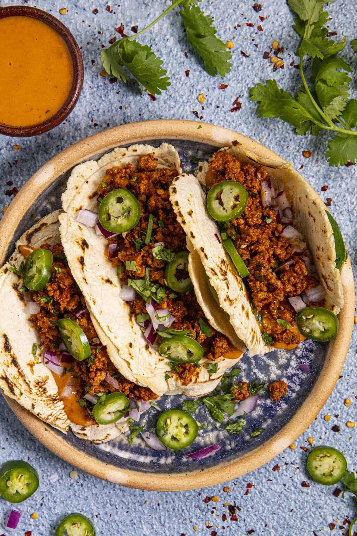 Chorizo Tacos on a plate, ready to serve