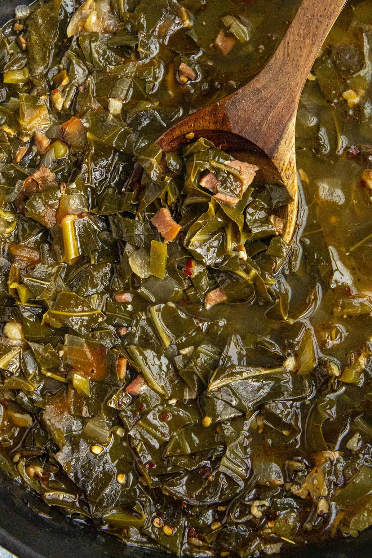 Southern Collard Greens on a spoon