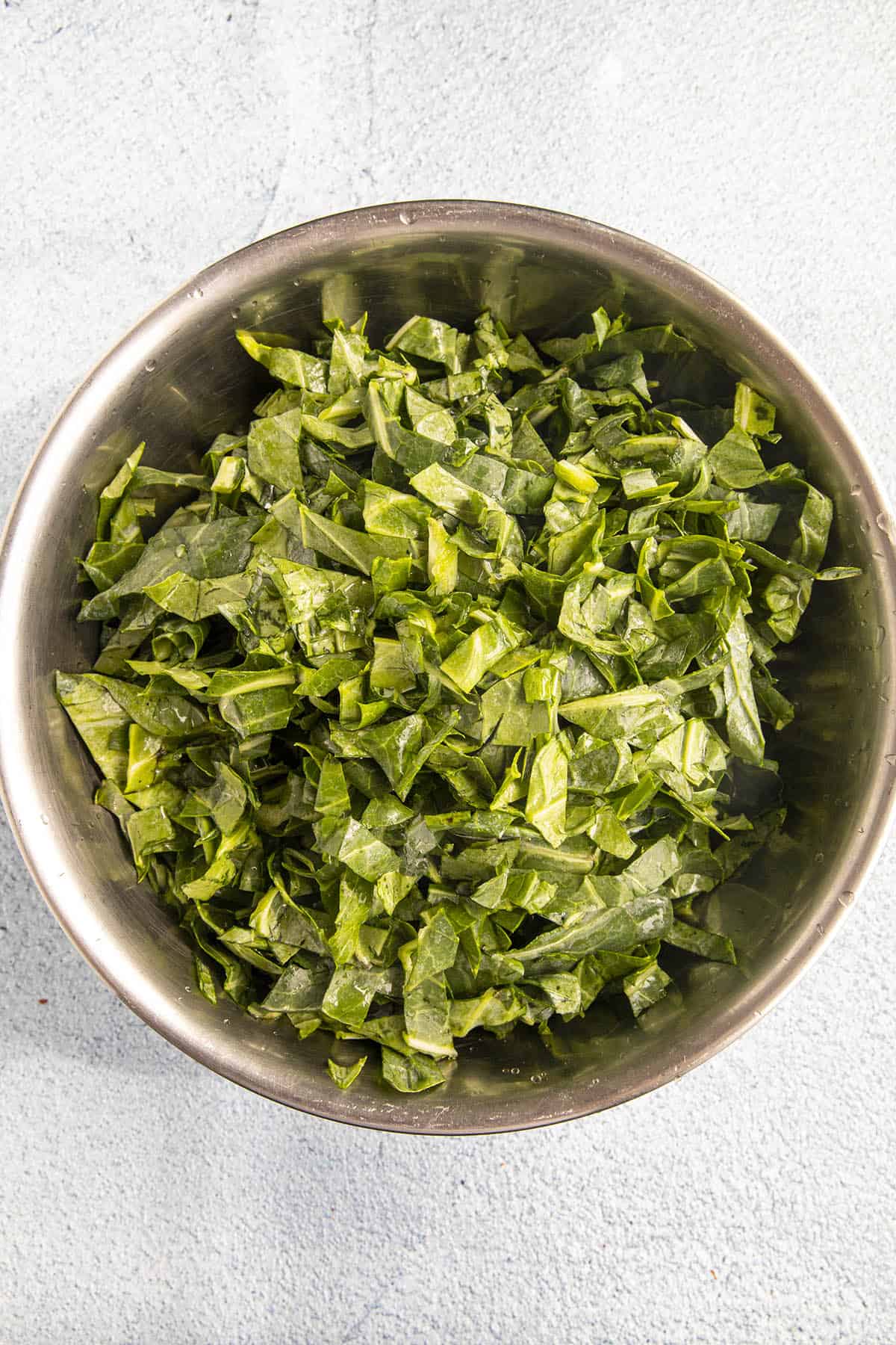 Rinsed Collard Greens in a bowl