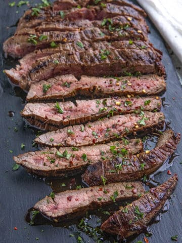 Sliced marinated flank steak