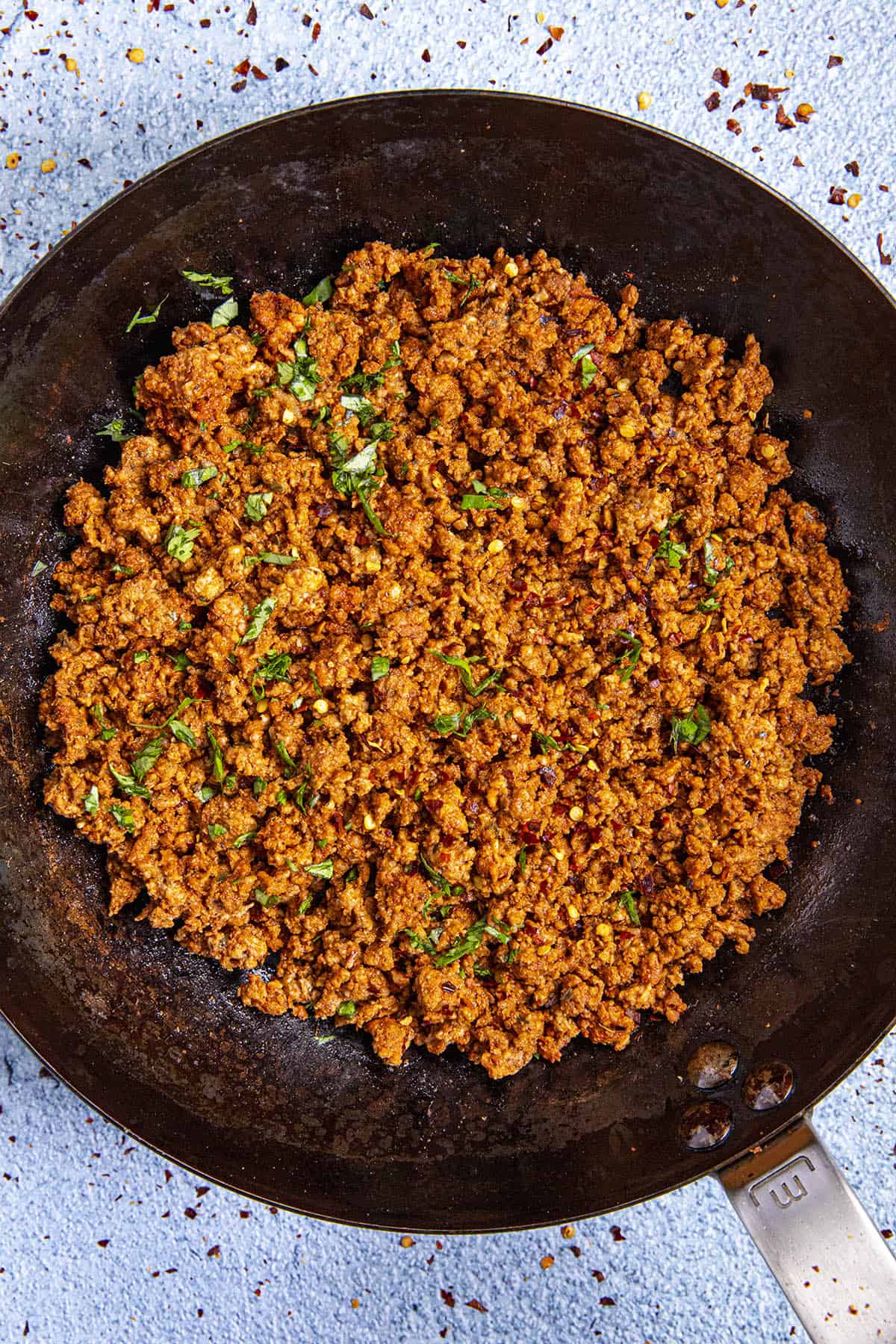 Homemade Mexican Chorizo in a pan