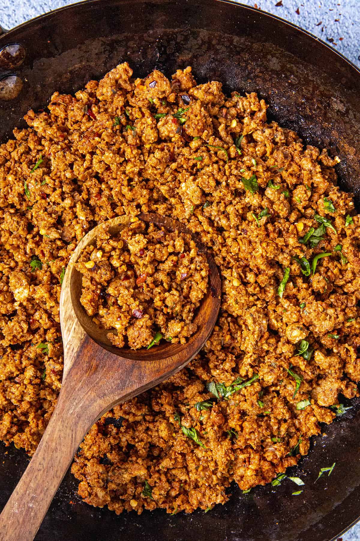 Homemade Chorizo on a spoon