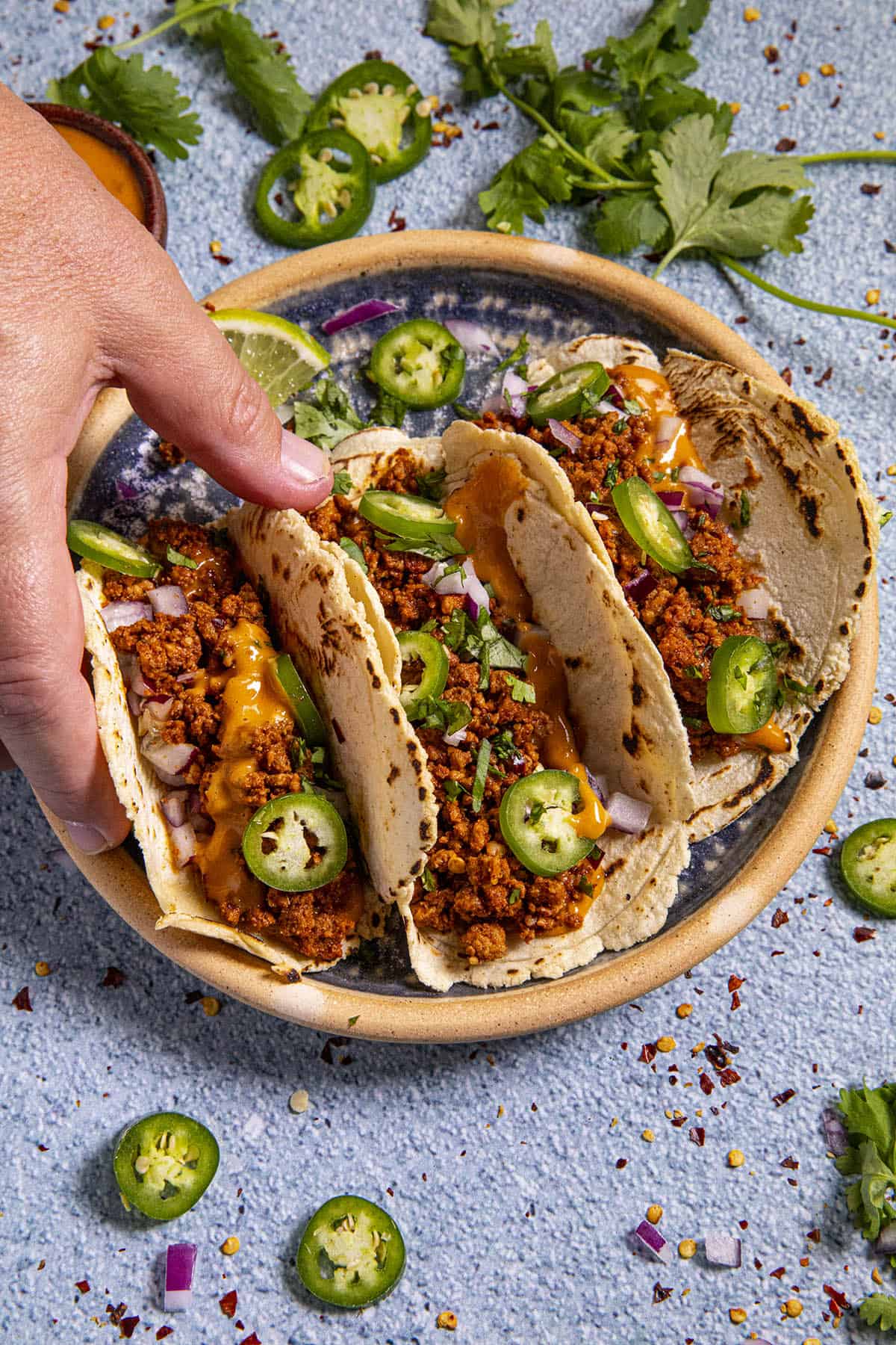 Mike serving up Mexican chorizo tacos