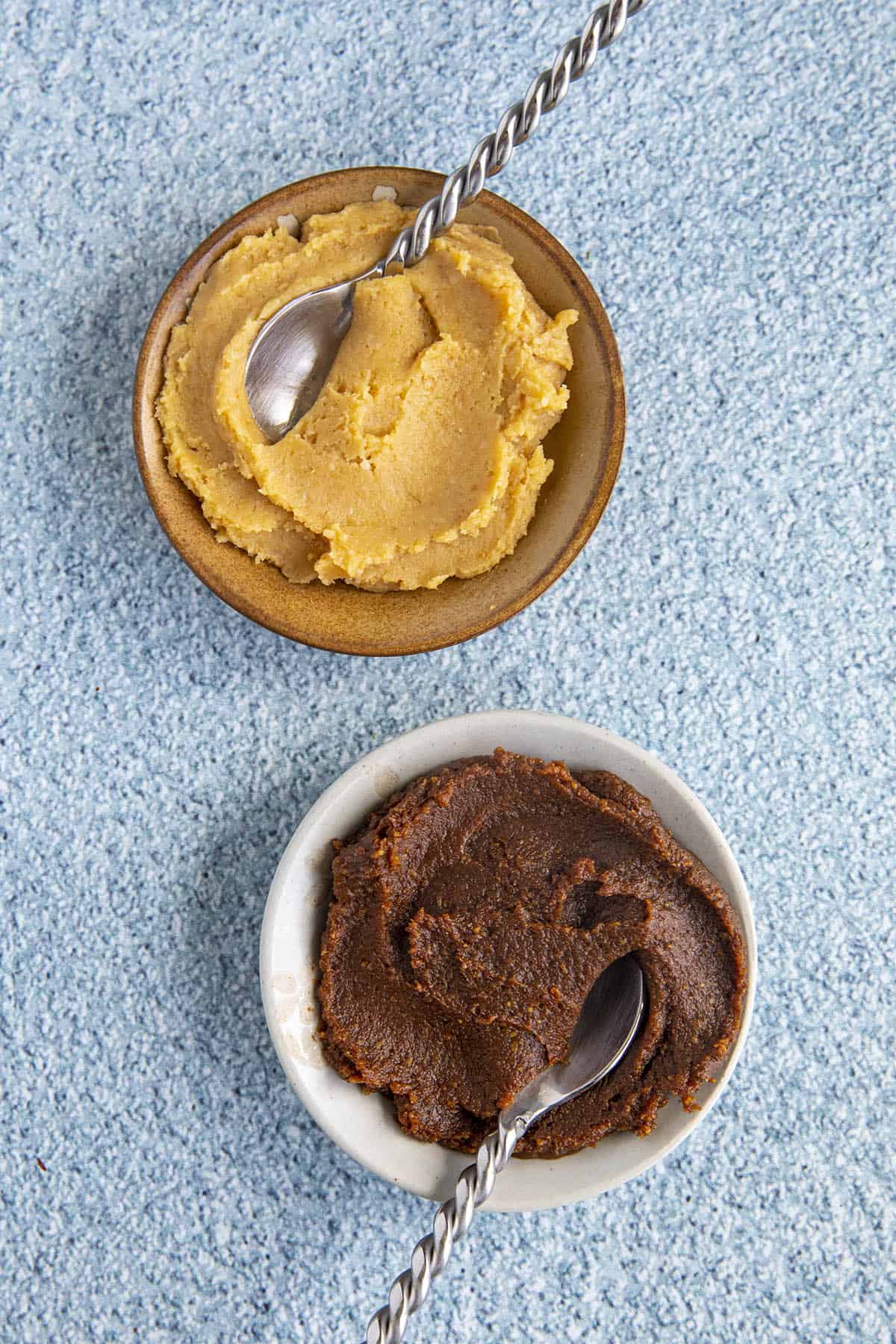 Light and Dark Miso Paste in bowls