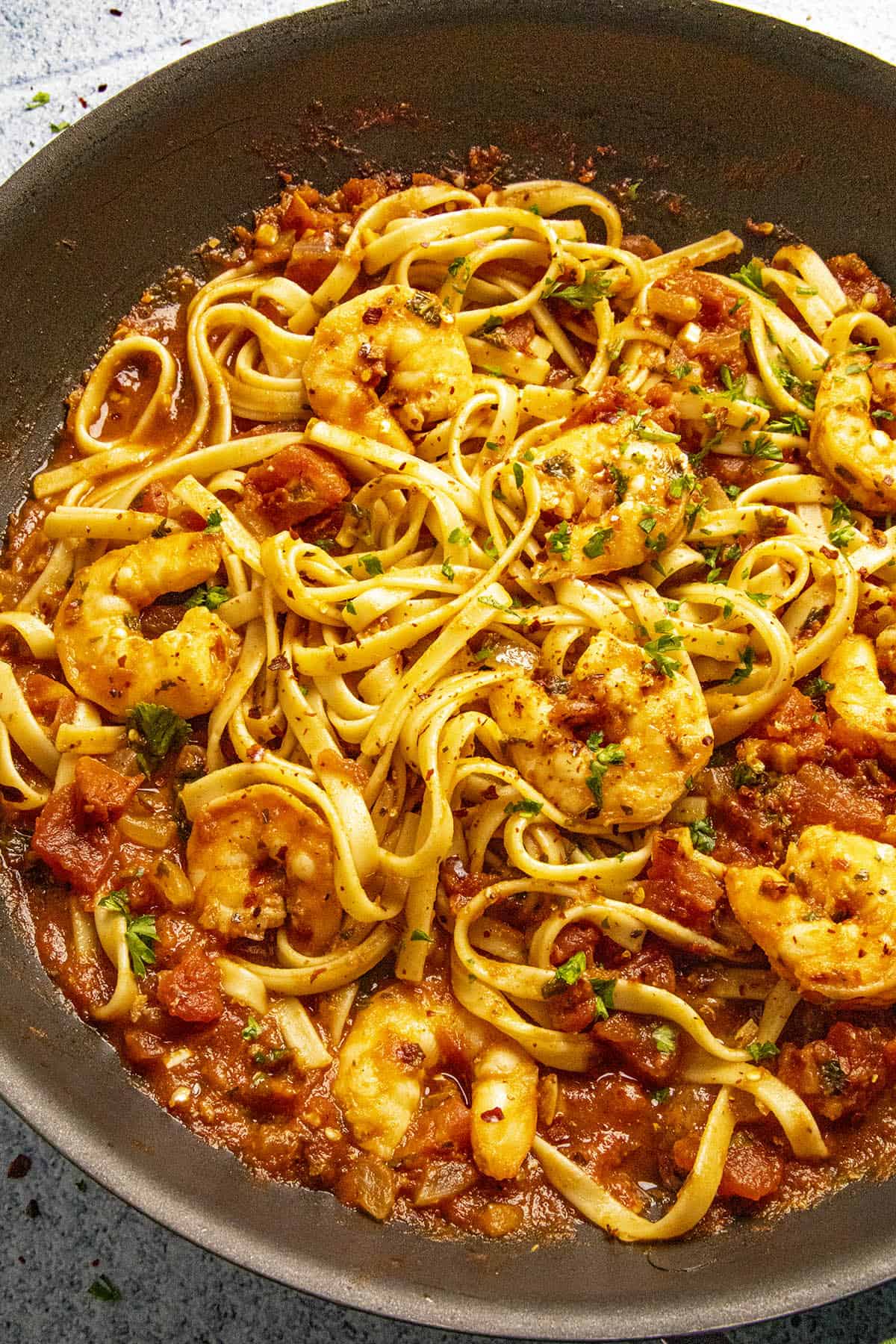 Shrimp Fra Diavolo in a pan