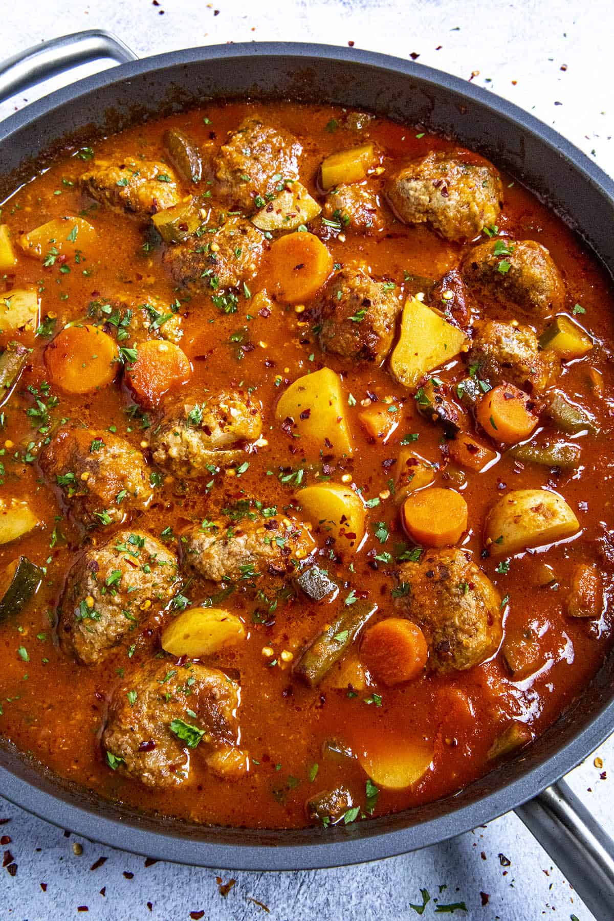 Albondigas Soup simmering in a pot