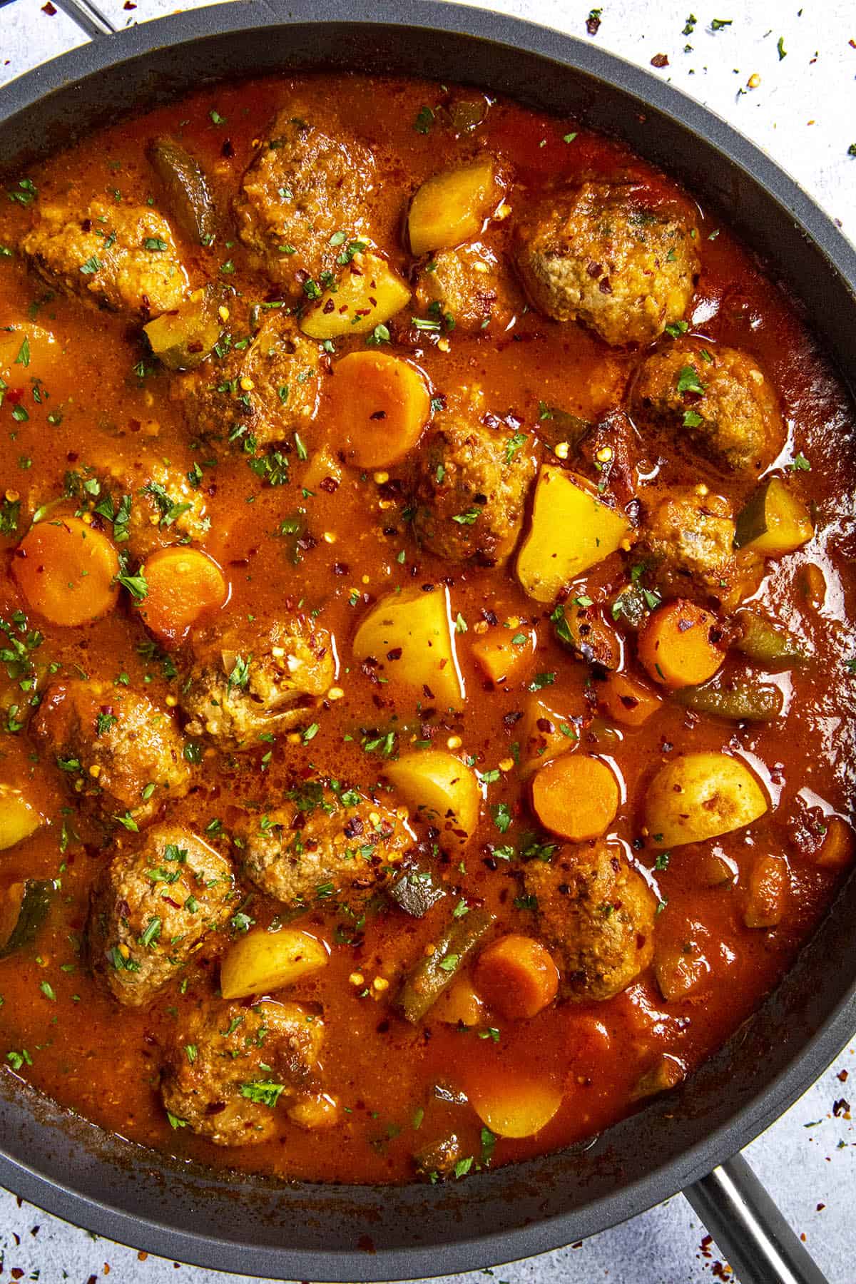 Albondigas Soup in a pot, simmering