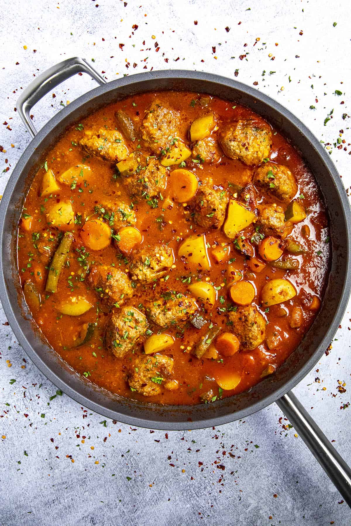 Albondigas Soup in a pot, ready to serve