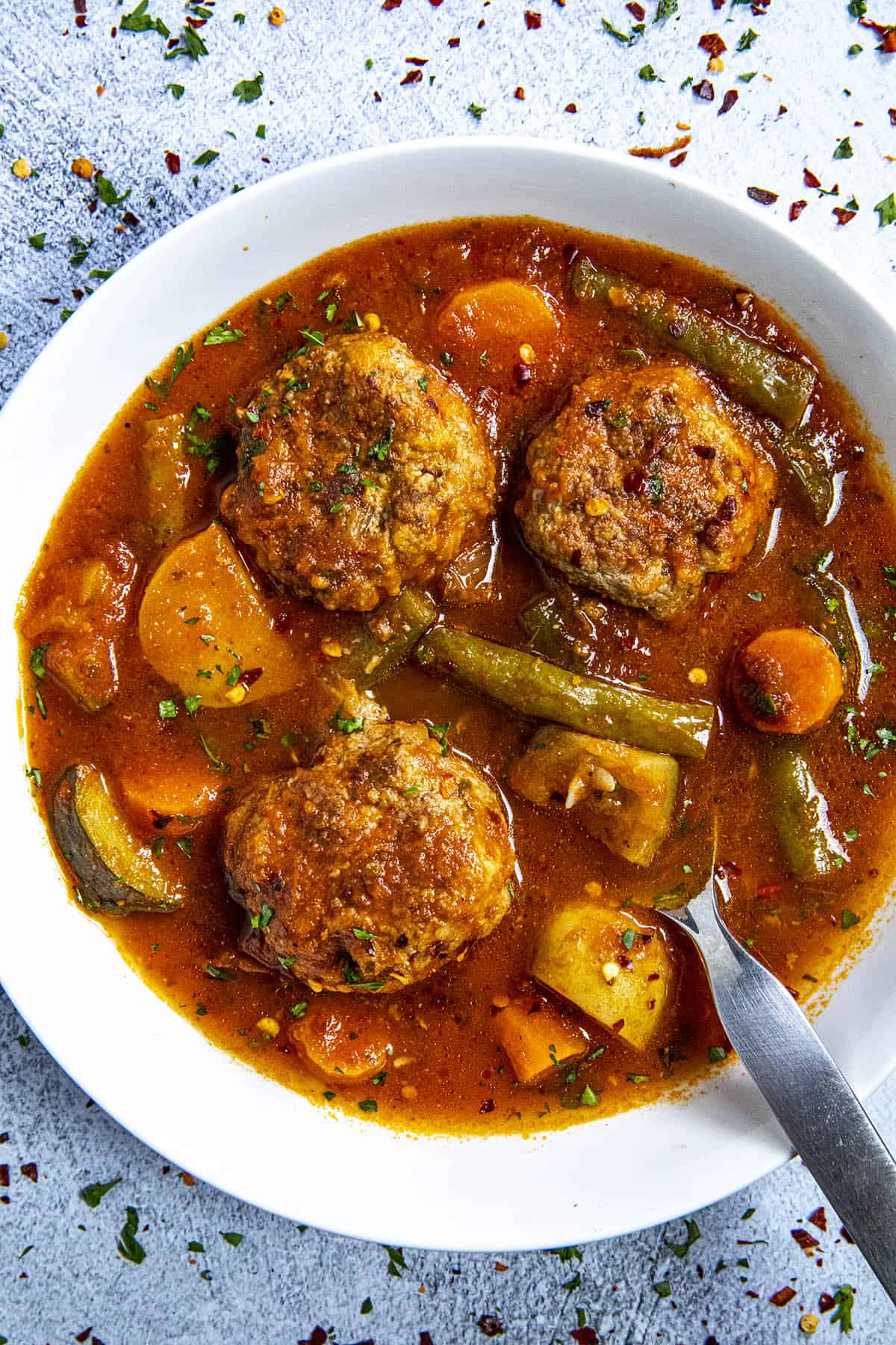 Albondigas Soup served in a bowl
