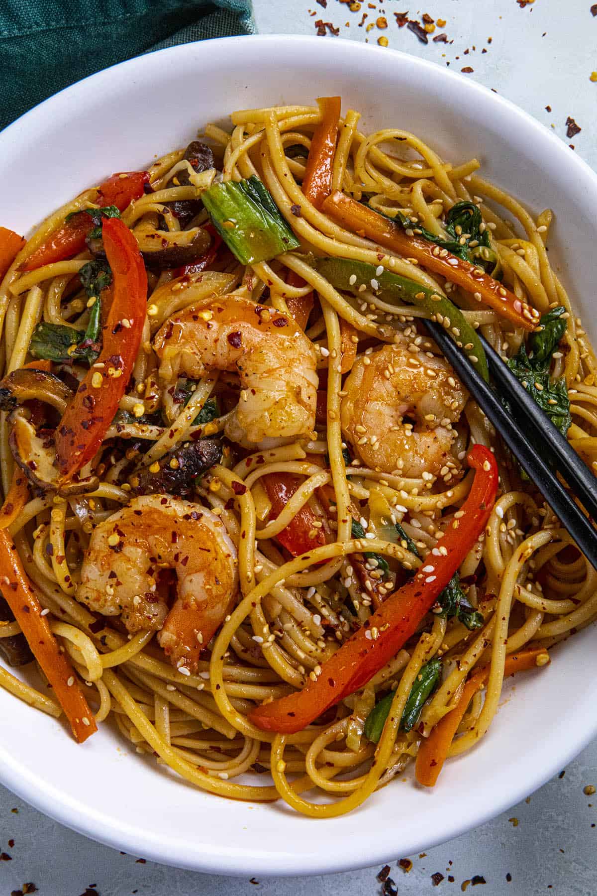 Lo Mein noodles in a bowl