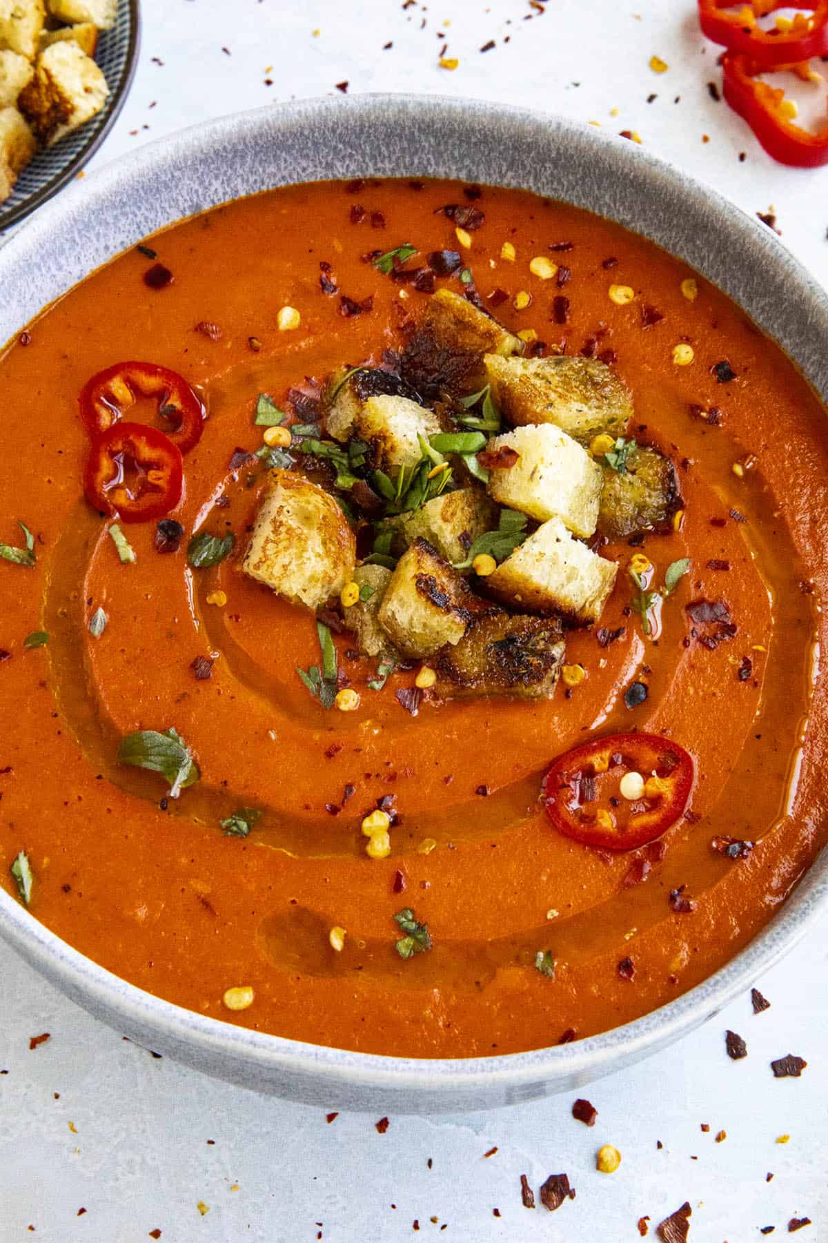 Roasted Red Pepper Soup in a bowl
