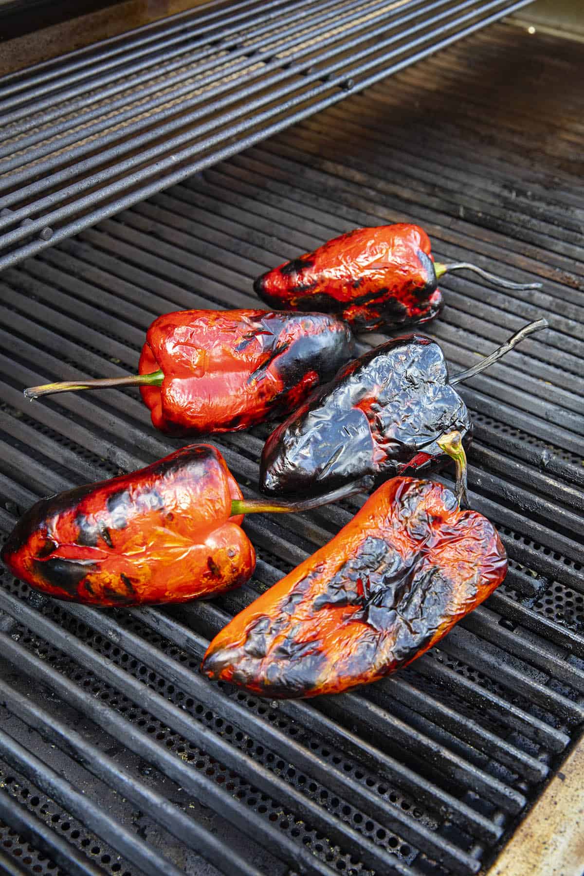 Roasting red peppers on the grill