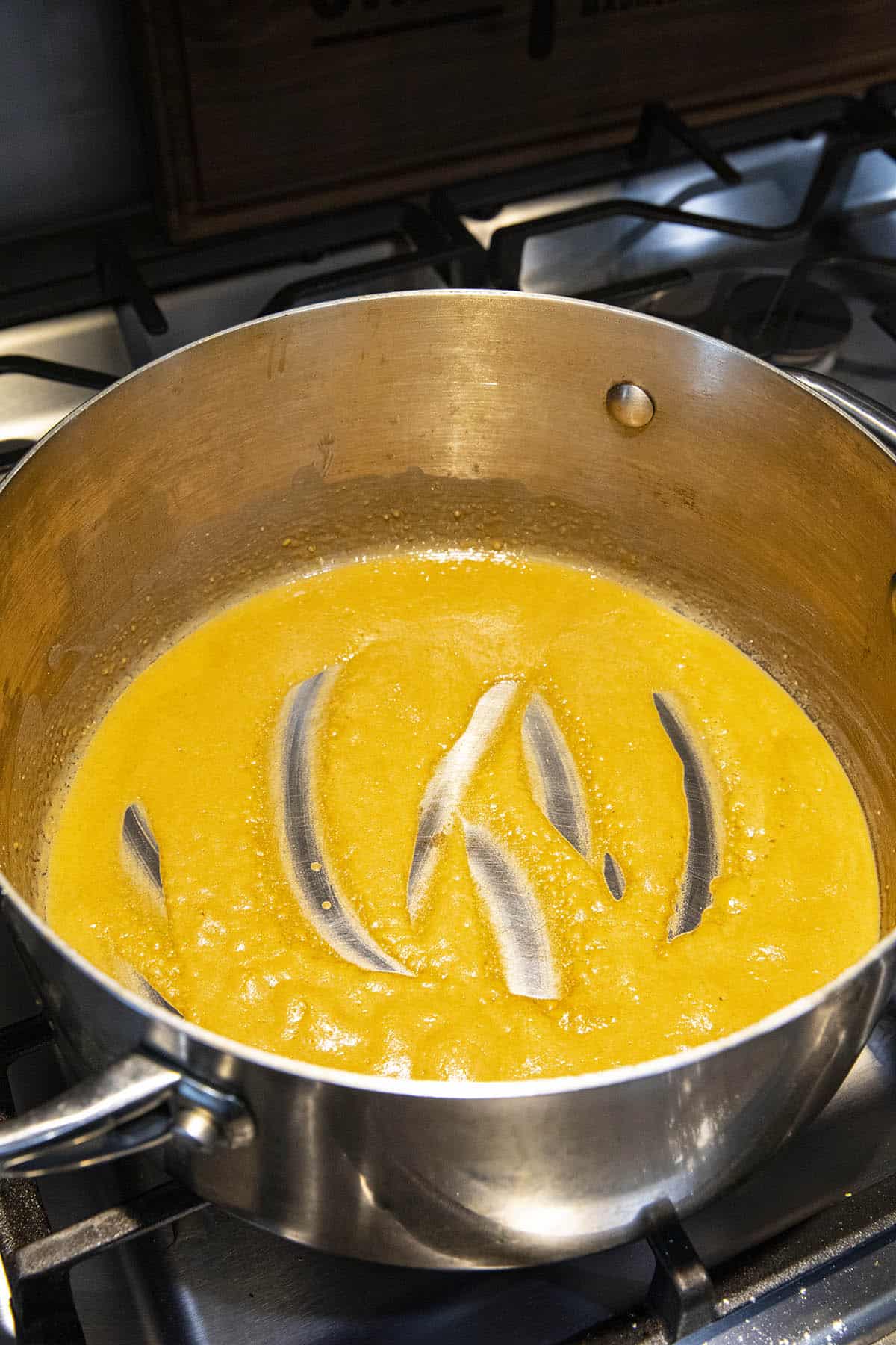 Making a roux to make Roasted Red Pepper Soup