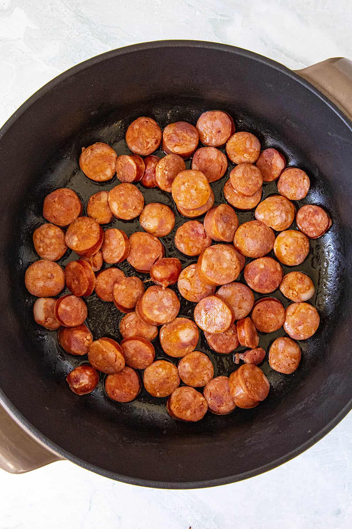 Cooking andouille in the pot