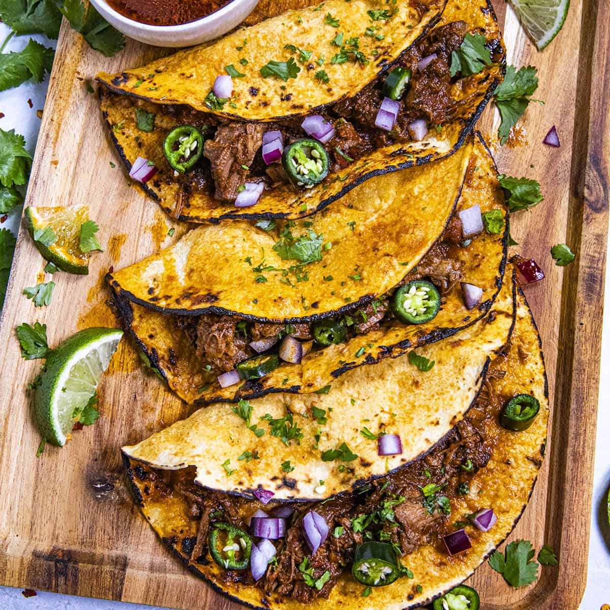 Birria Style Tacos on the Flat Top Grill 