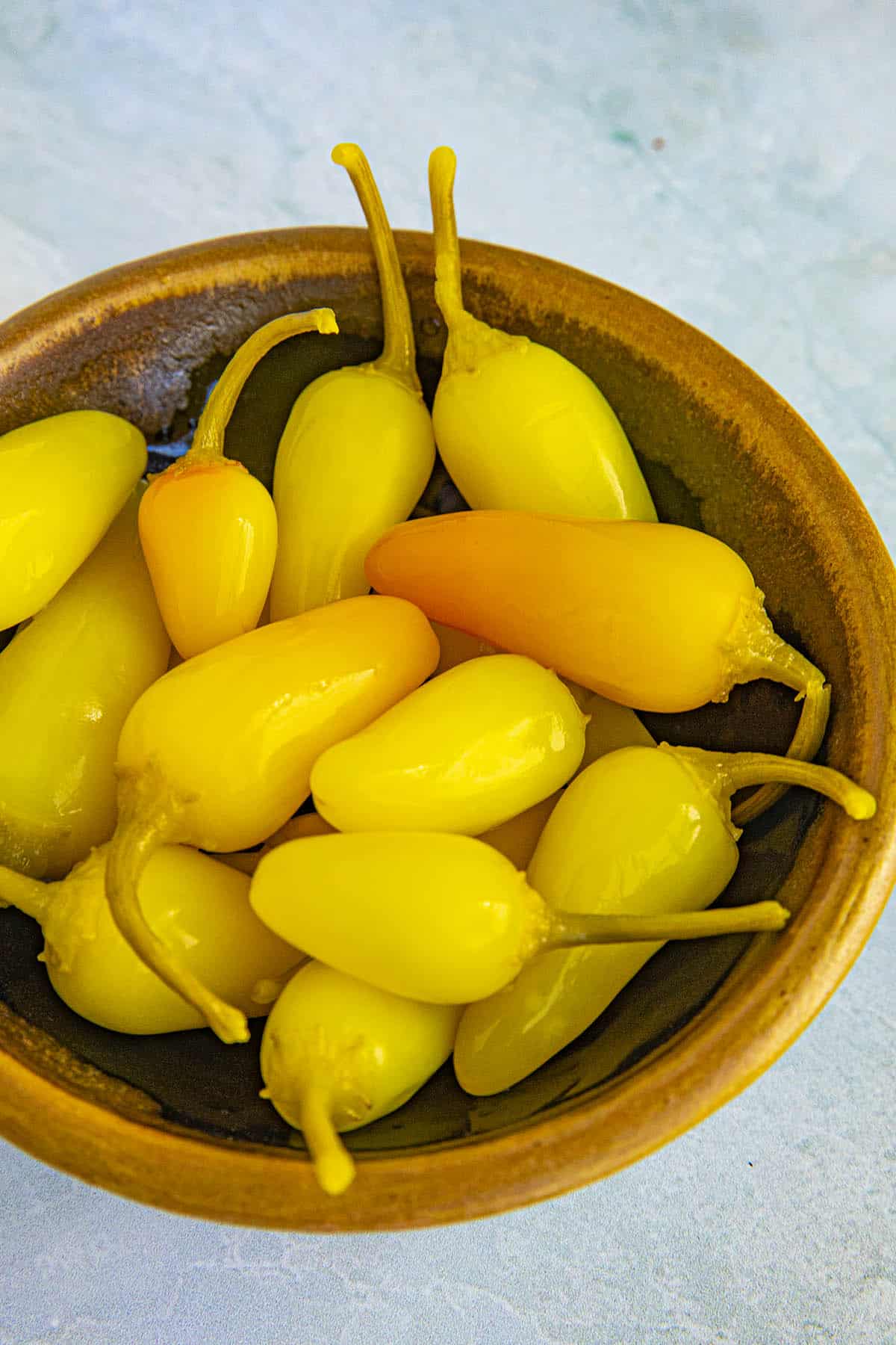 Spicy Cascabella Peppers in a bowl