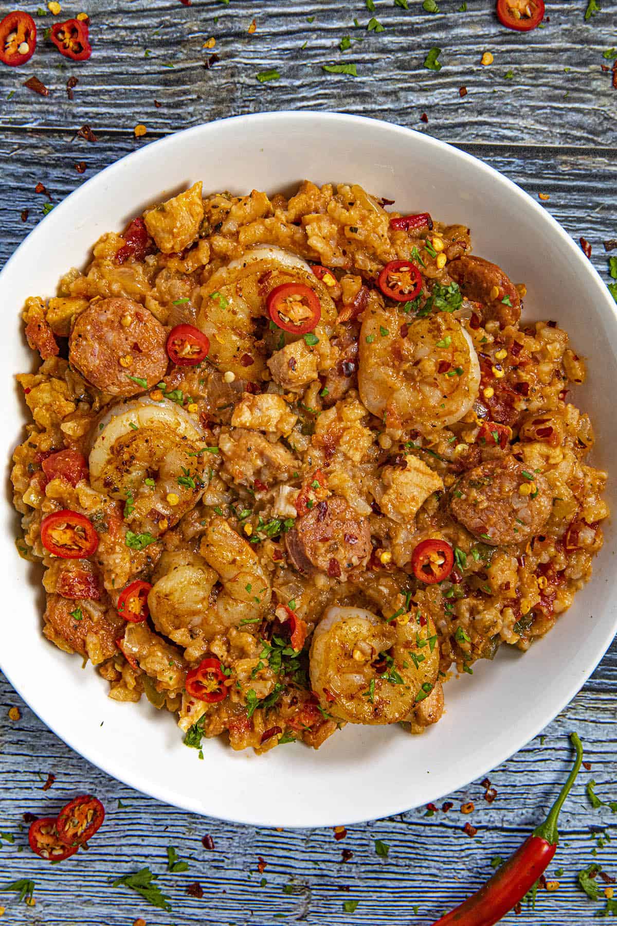 Crockpot Jambalaya in a bowl, ready to eat