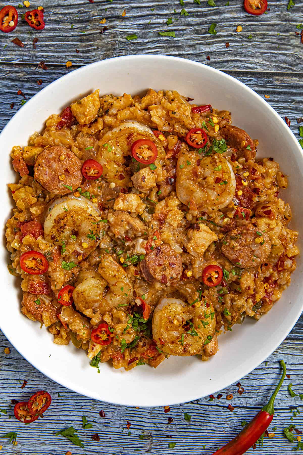 Crockpot Jambalaya in a bowl, ready to eat