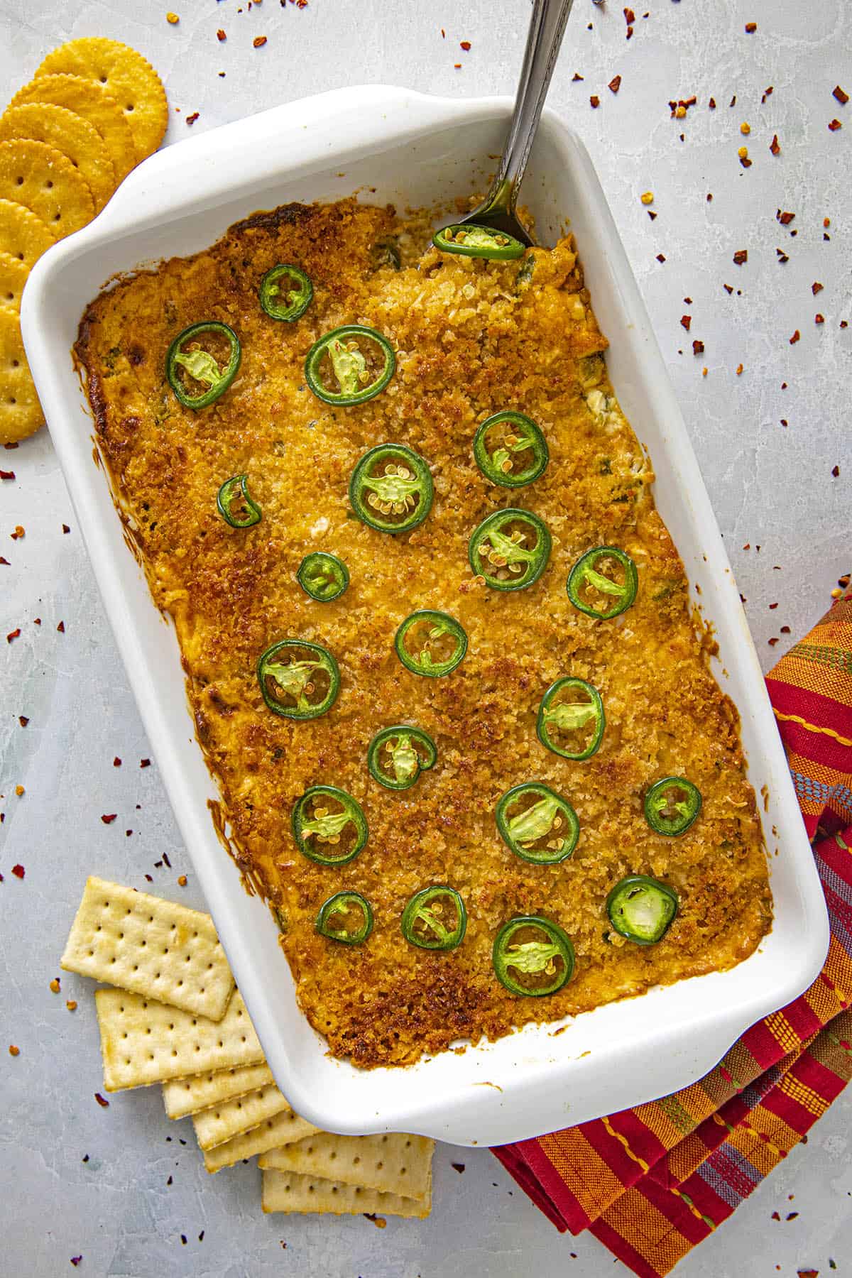 Mike scooping crunchy Jalapeno Popper Dip with a spoon