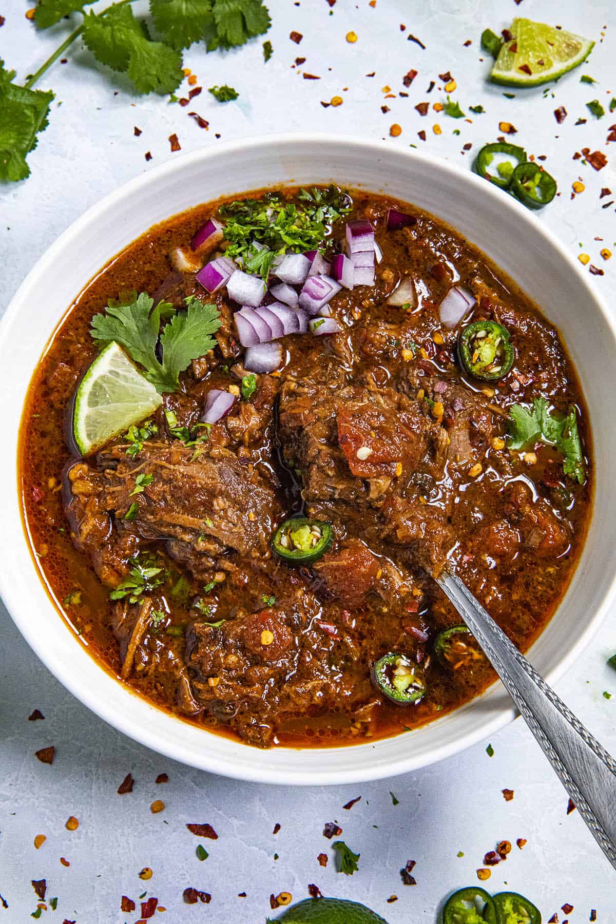 Beef Birria in a bowl, ready to serve