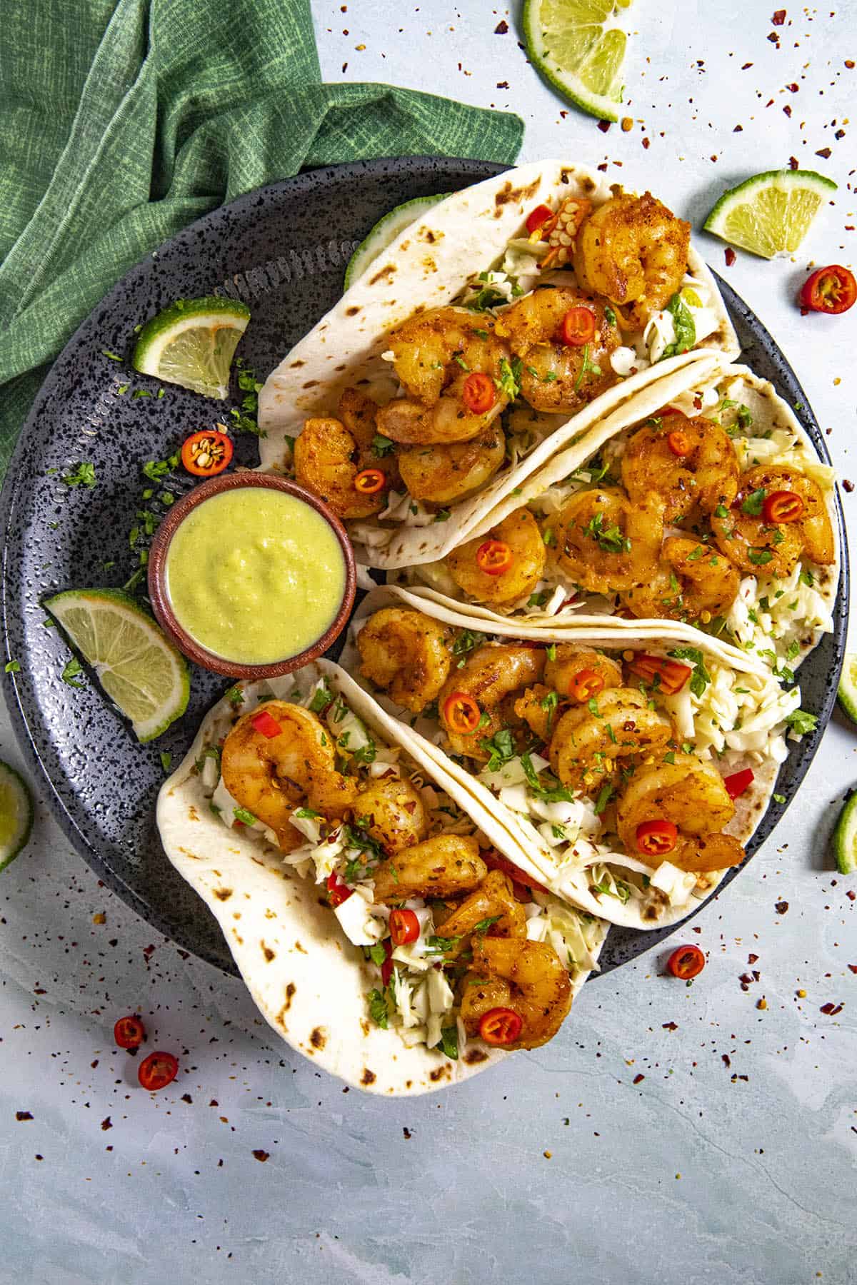Spicy shrimp Tacos on a plate for serving