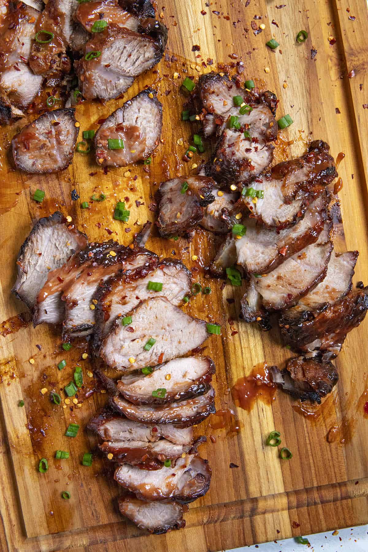 Chinese Roasted Pork with BBQ marinade (Char Siu) on a platter
