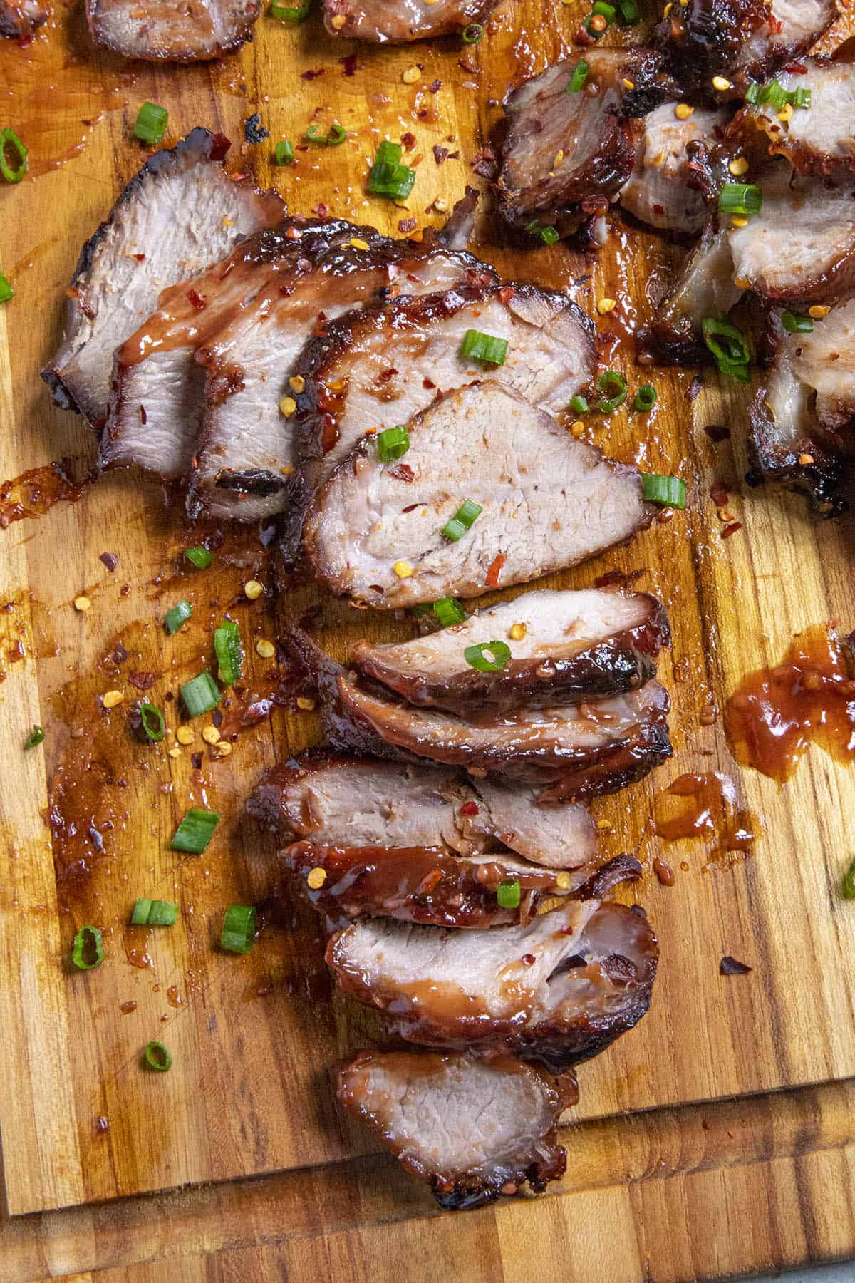 Sliced Chinese BBQ Pork (Char Siu) on a platter