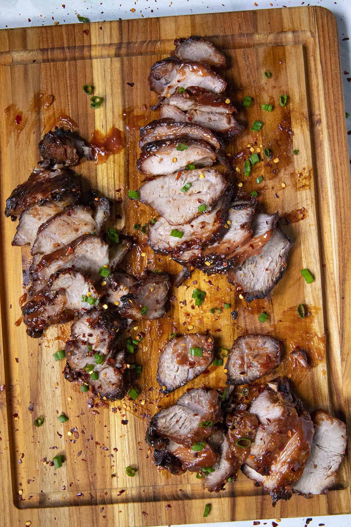Chinese BBQ Pork (Char Siu) on a platter, ready to serve
