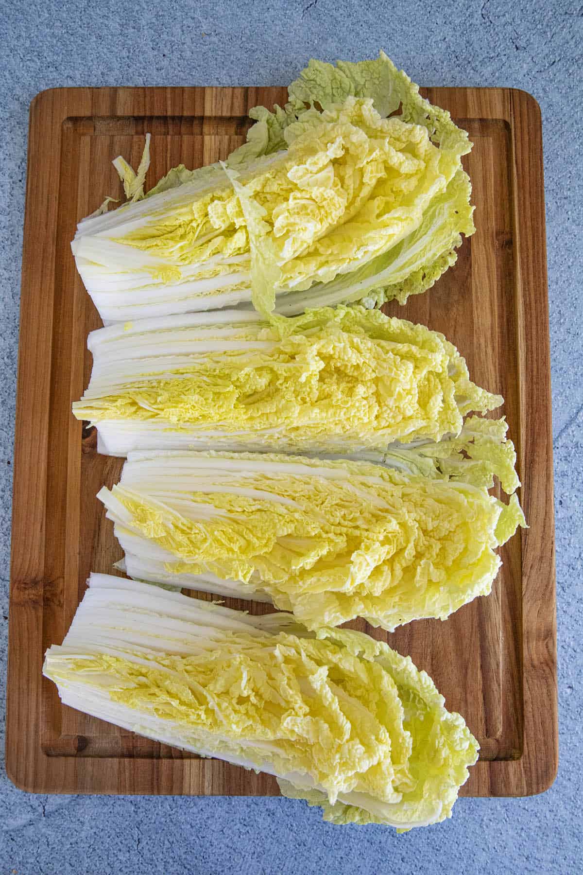 Cut the napa cabbage into quarters