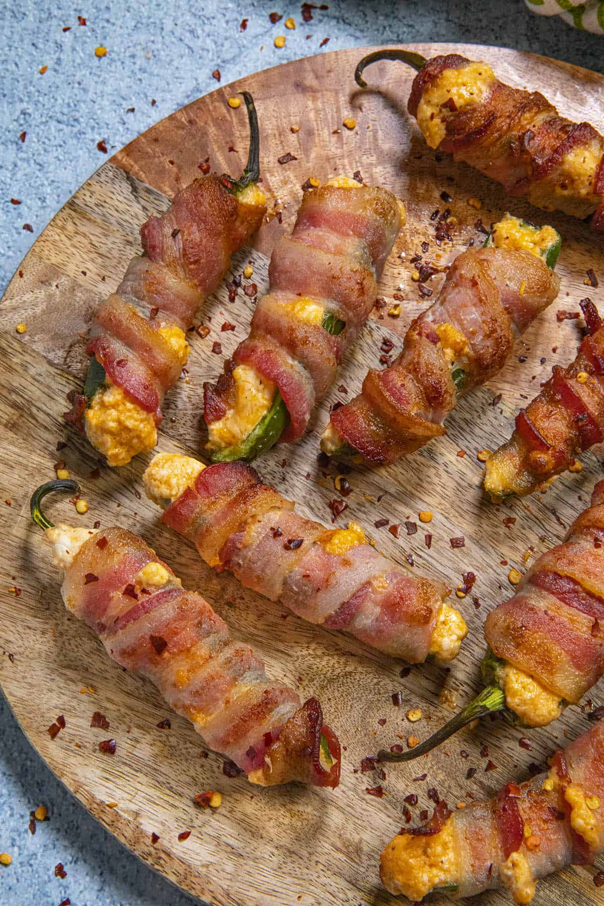 Air Fryer Jalapeno Poppers wrapped in bacon, ready to serve