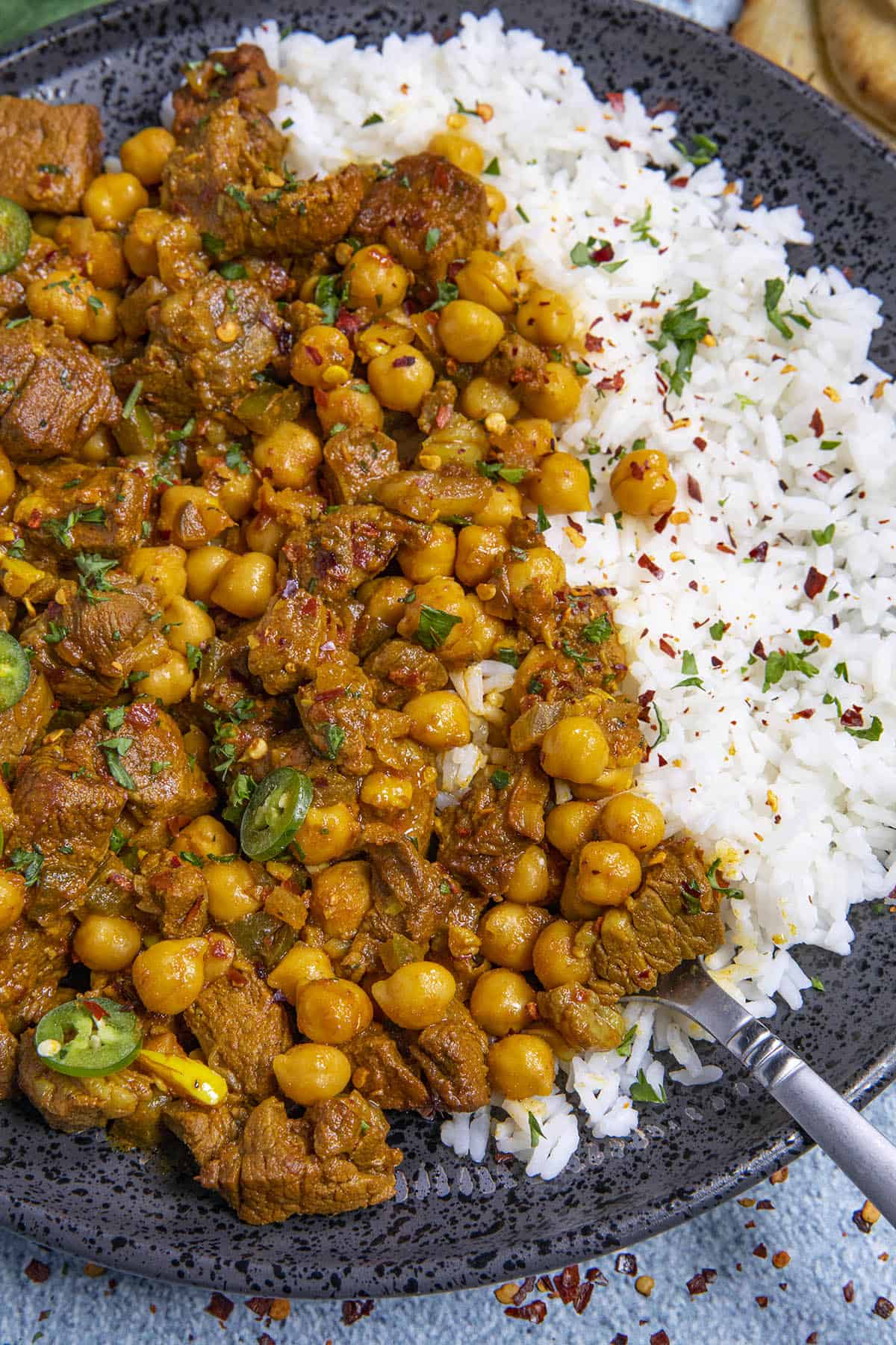 Lamb Vindaloo on a plate with rice