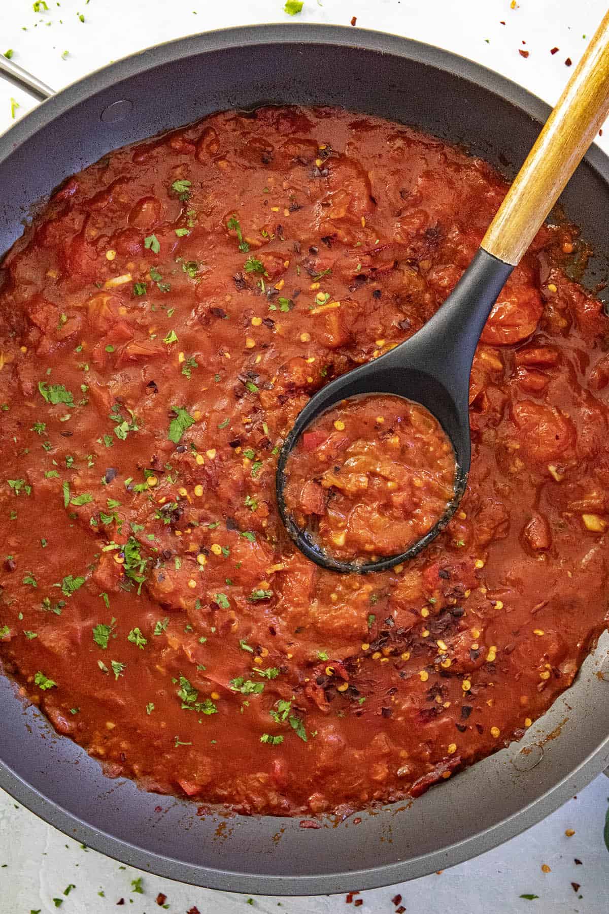 Arrabbiata Sauce on a serving spoon
