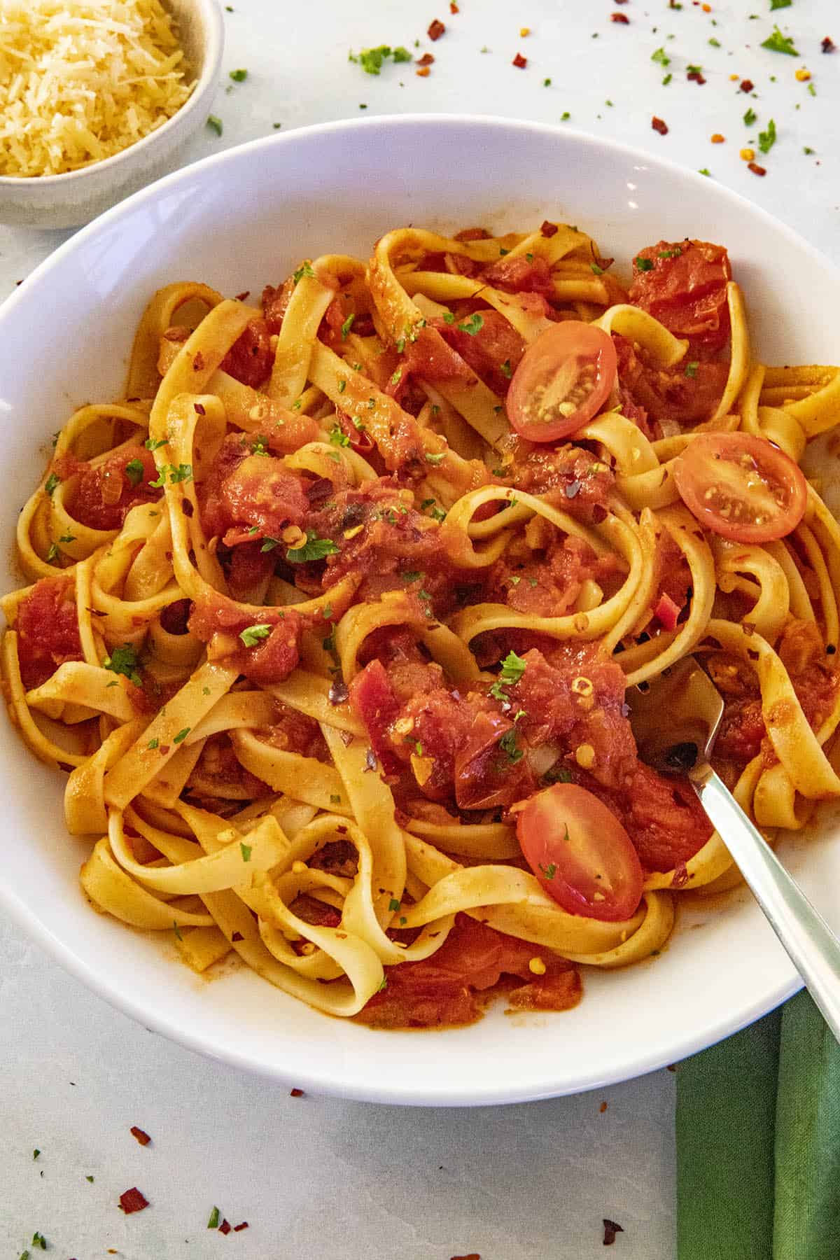 Pasta tossed with spicy Arrabbiata Sauce