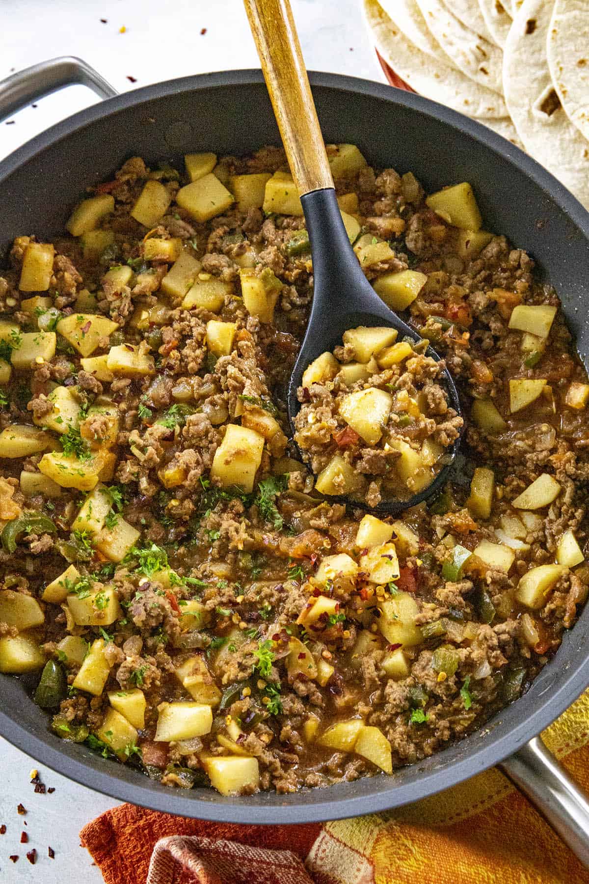 Mexican Picadillo on a serving spoon