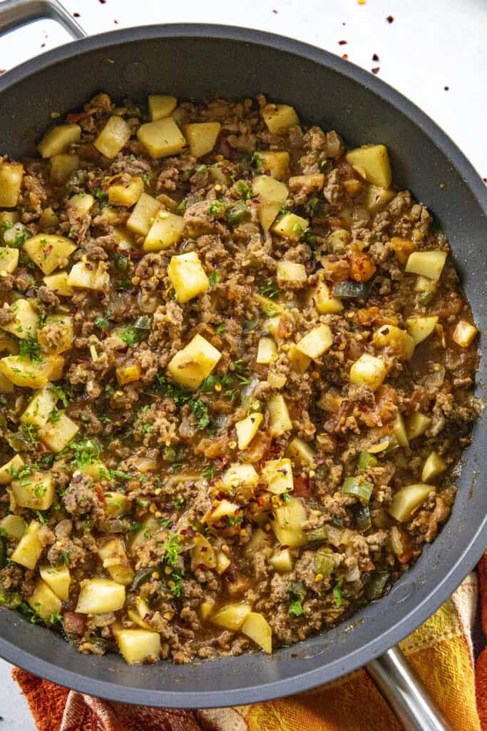 Delicious Mexican Picadillo in a serving pan