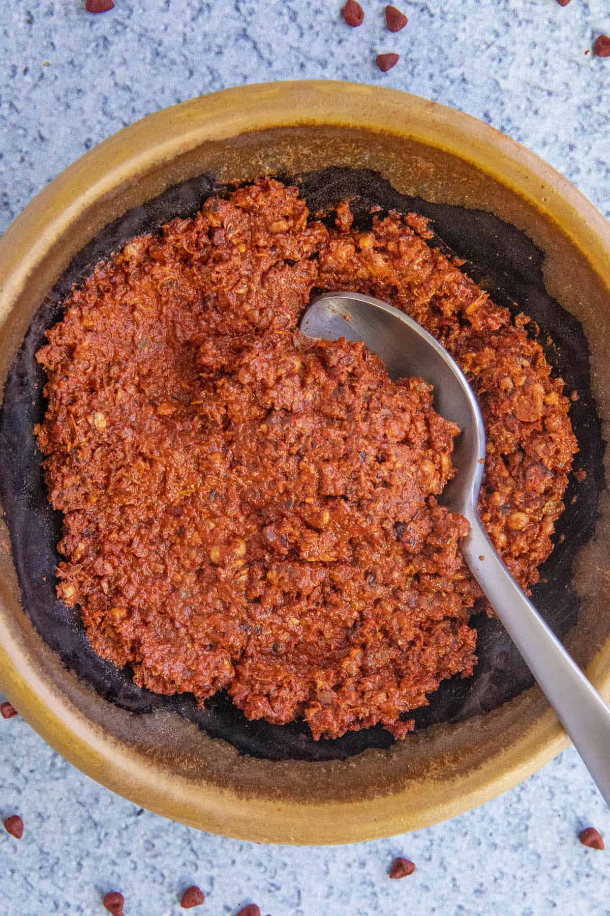 Achiote Paste in a bowl, ready to use