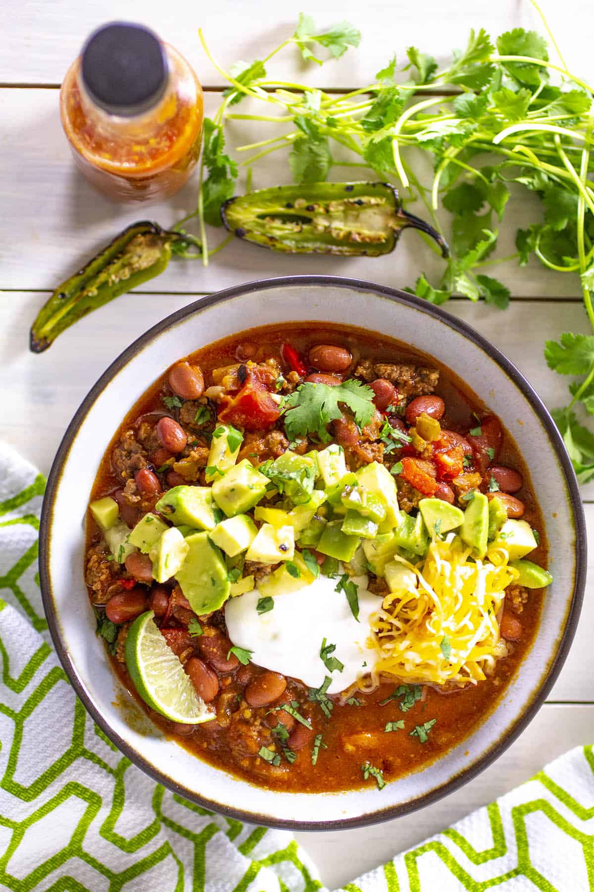 Crock Pot Taco Soup in a bowl with garnish