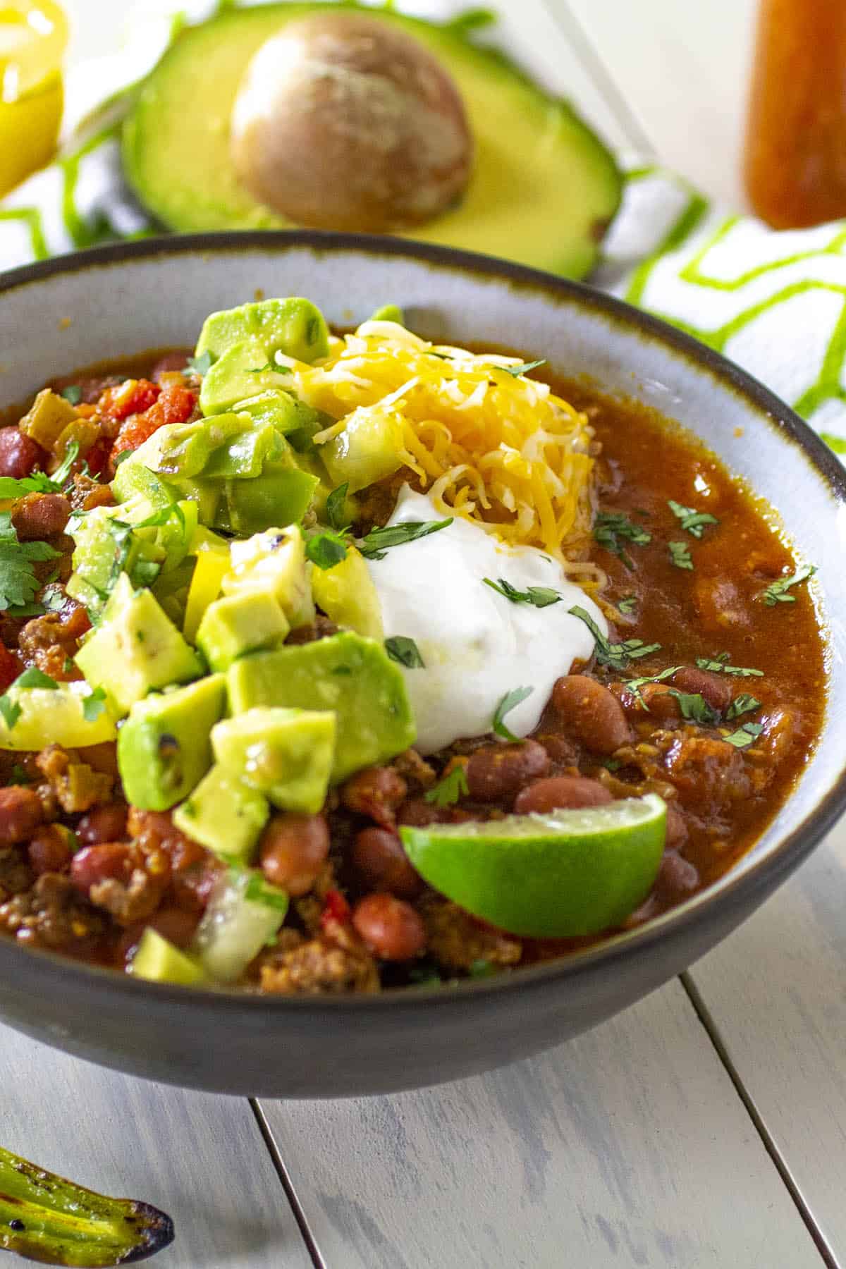 Crock Pot Taco Soup in a bowl, ready to serve