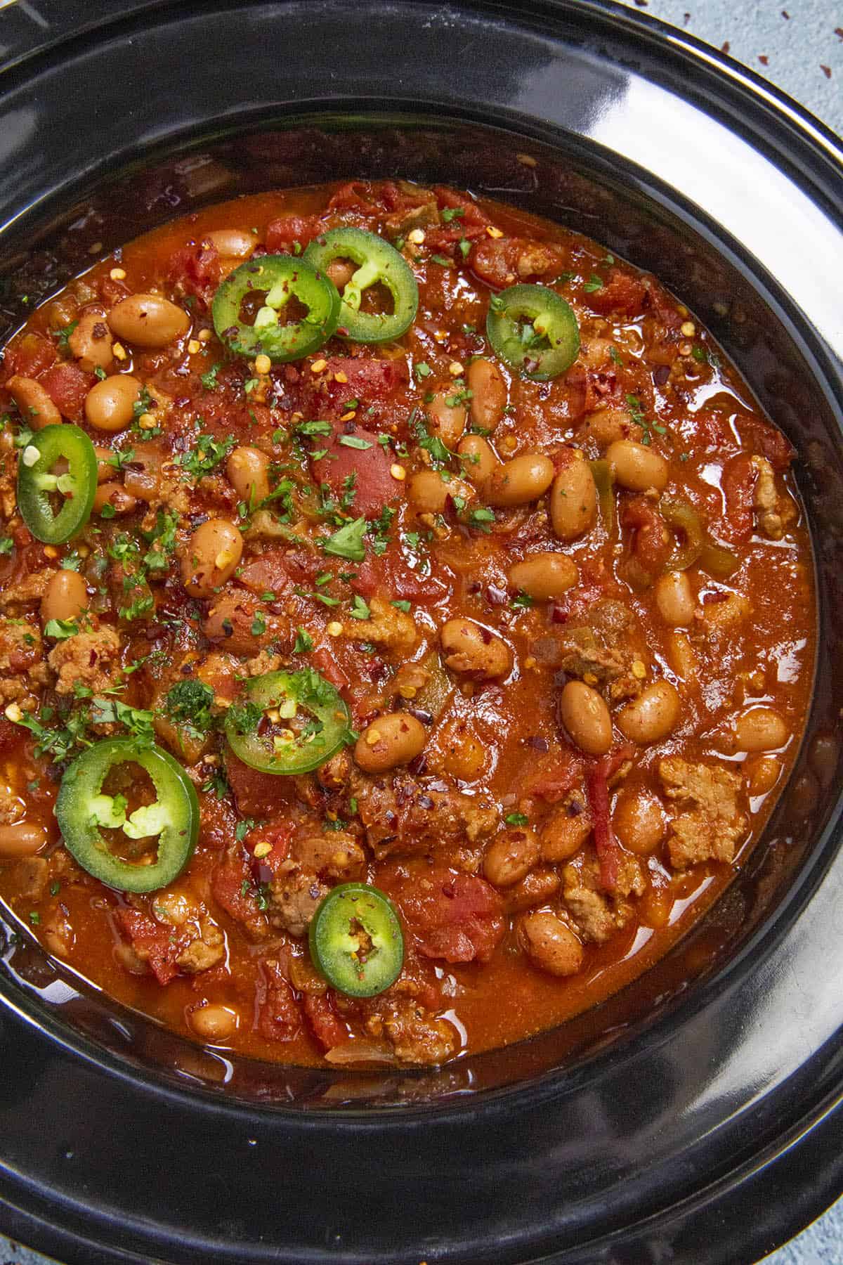 Crockpot Chili in a slow cooker