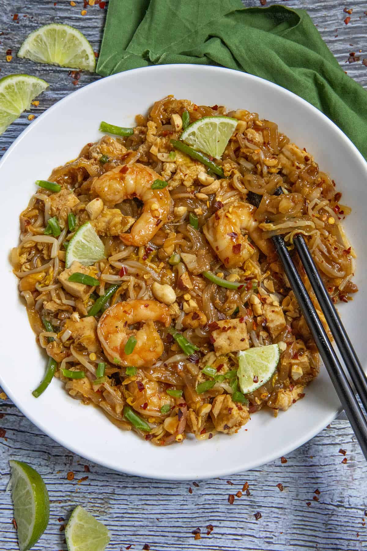 Pad Thai in a bowl, ready to serve