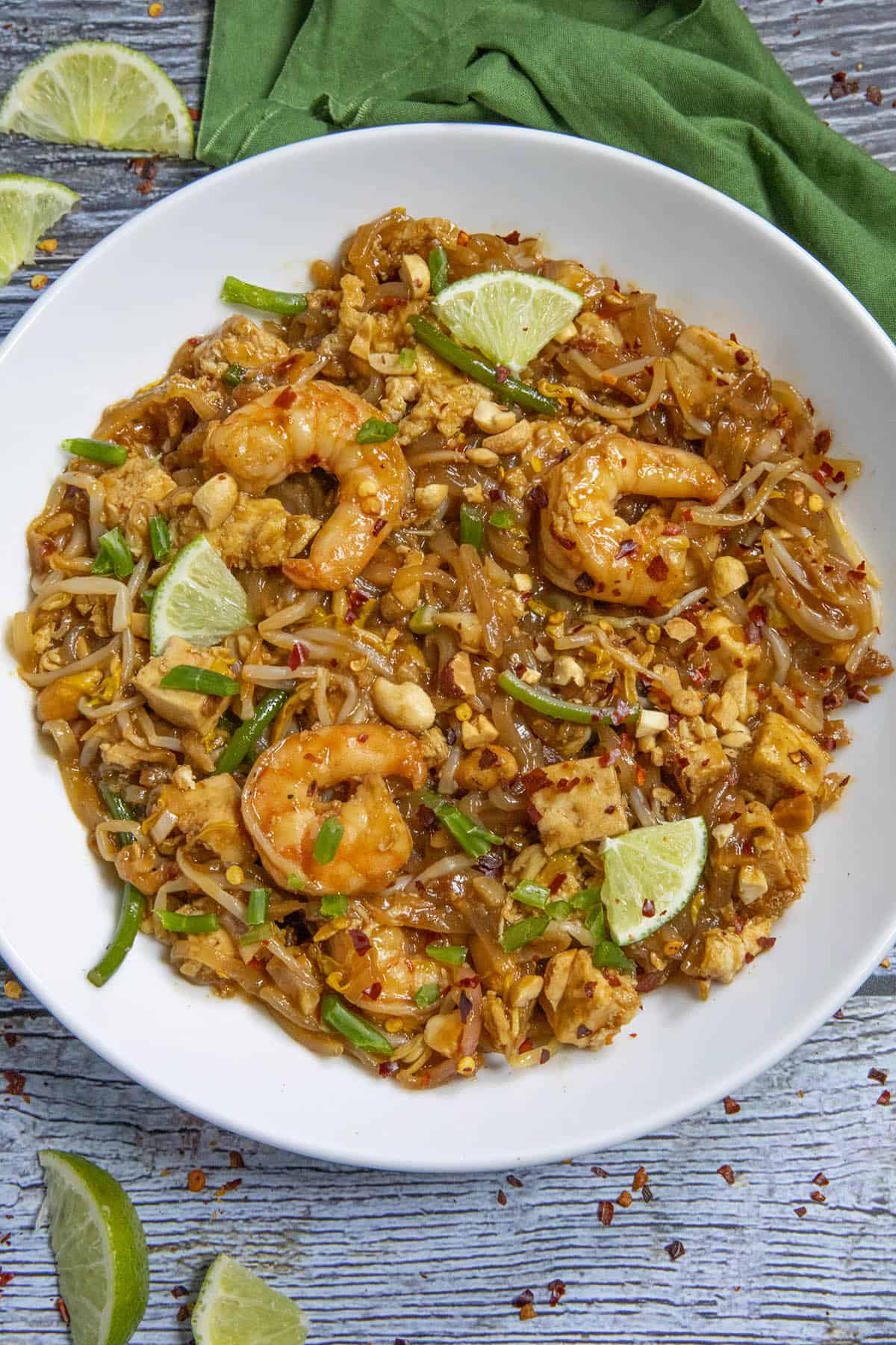 Pad Thai in a bowl, ready to serve