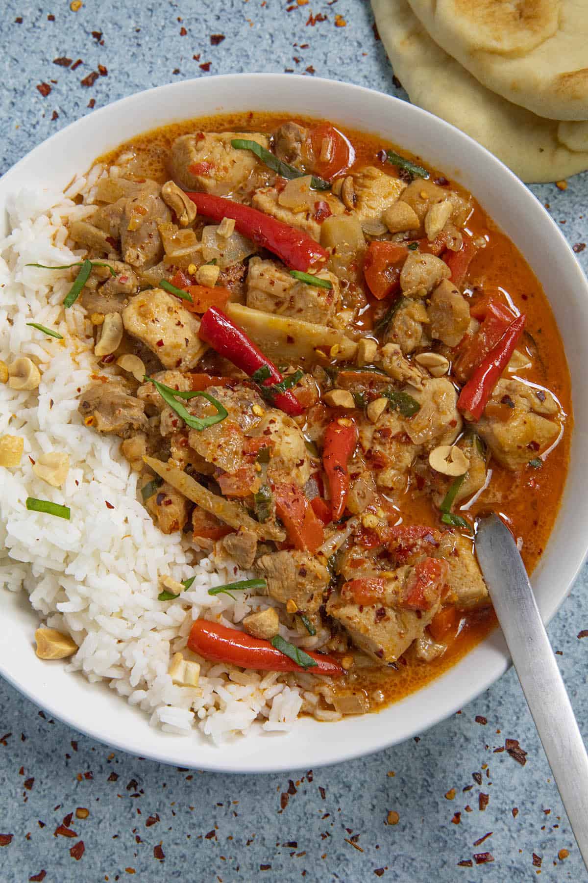 Panang Curry in a bowl, ready to eat