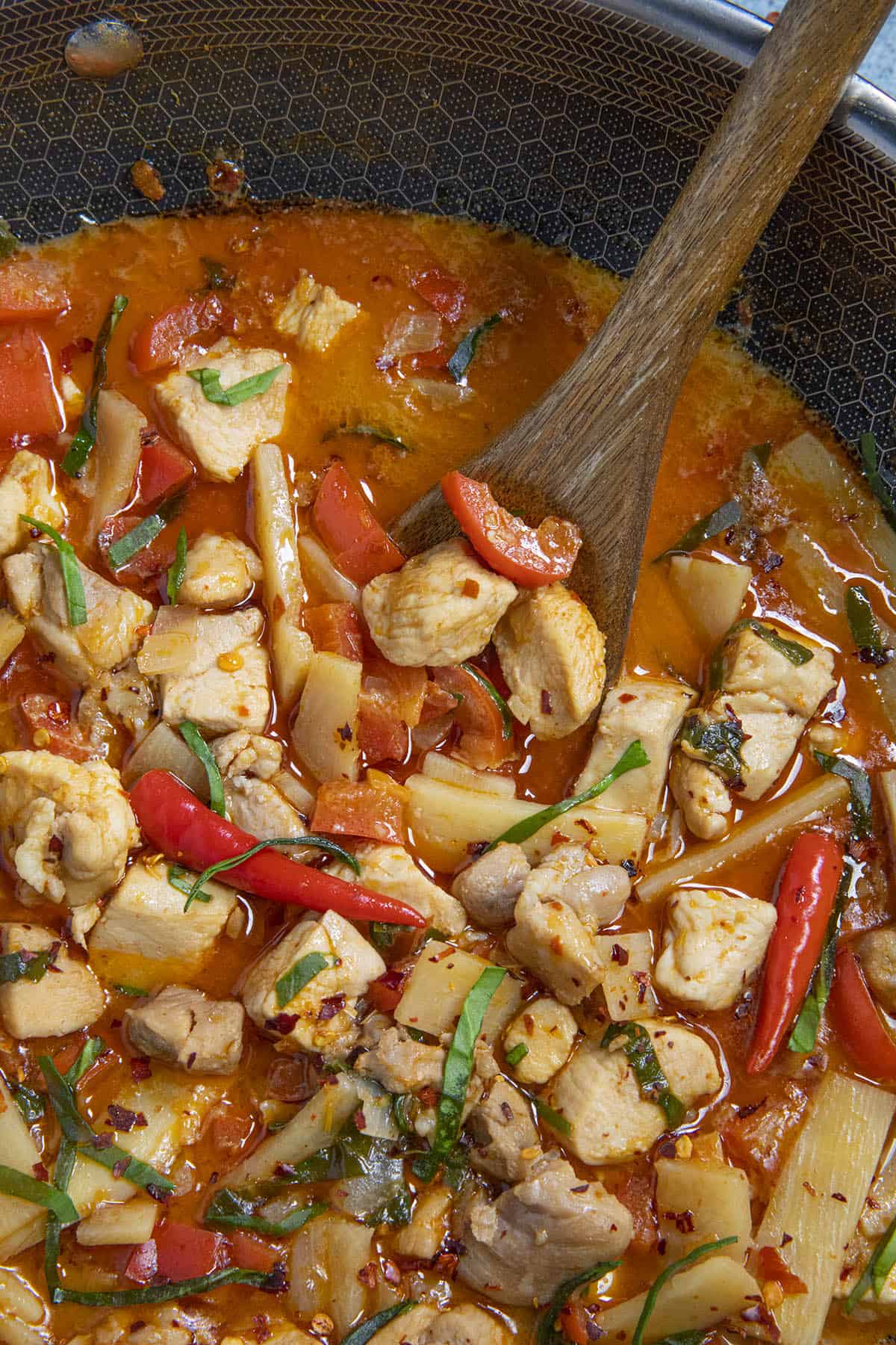 Stirring the Panang Curry in a pan